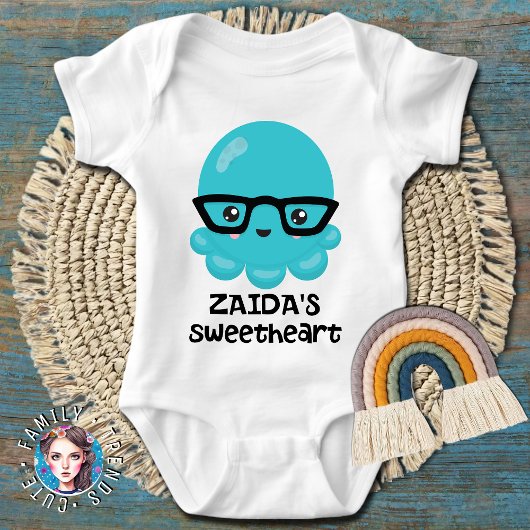 Zaidas Jiddisch Sweetheart Blue Kawaii Octopus Baby Strampler
