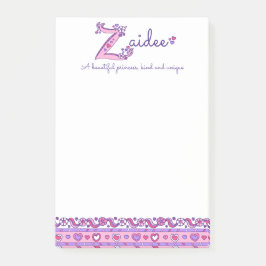 Zaidee Buchstabe Z Name bedeutet rosa lila Post-it Klebezettel