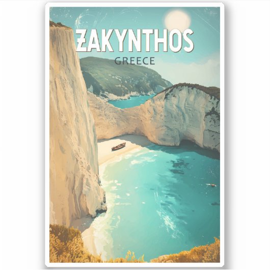 Zakynthos Greece Illustration Travel Art Vintage Aufkleber (Vorderseite)