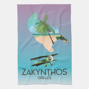 Zakynthos Griechenland-Karte Reiseplakat Geschirrtuch