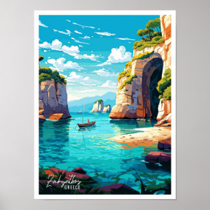 Zakynthos Griechenland Vintage Travel Illustration Poster