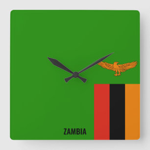 Zambia Flag Dazzling Patriotic Quadratische Wanduhr