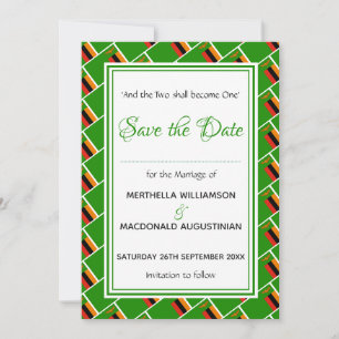 ZAMBIA FLAG Individuelle Schrift Stilvoll Sambia Save The Date