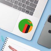 Zambia Flag Round Sticker (Laptop mit iPhone)