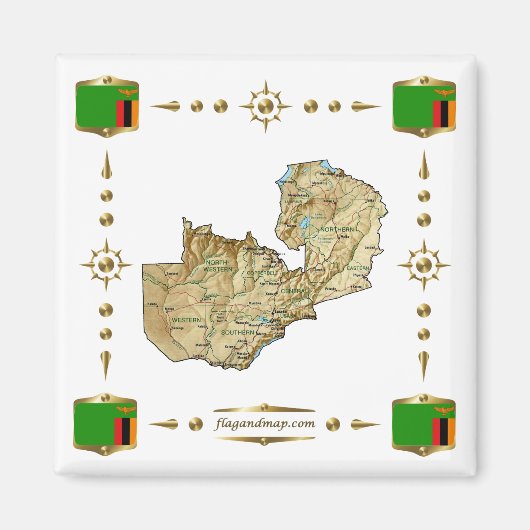 Zambia Map + Flags Magnet (Vorne)