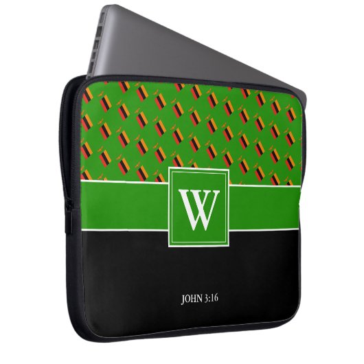 ZAMBIA Monogram Christlich JOHN 3:16 GRÜNES Notebo Laptopschutzhülle (Vorne Rechts)