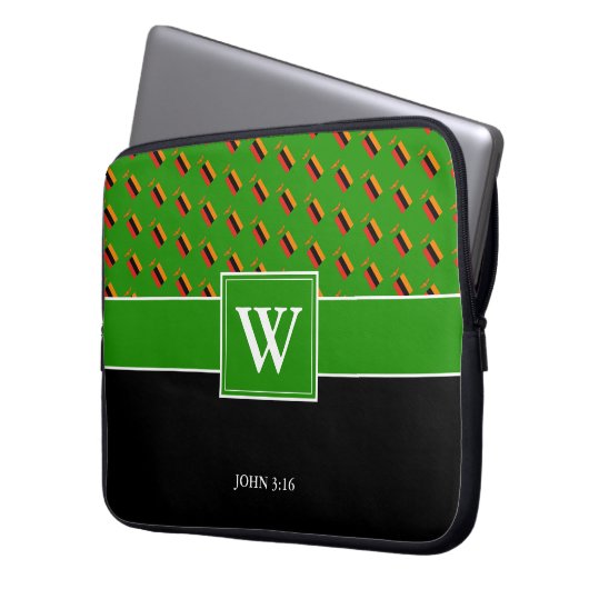 ZAMBIA Monogram Christlich JOHN 3:16 GRÜNES Notebo Laptopschutzhülle (Vorderseite Links)