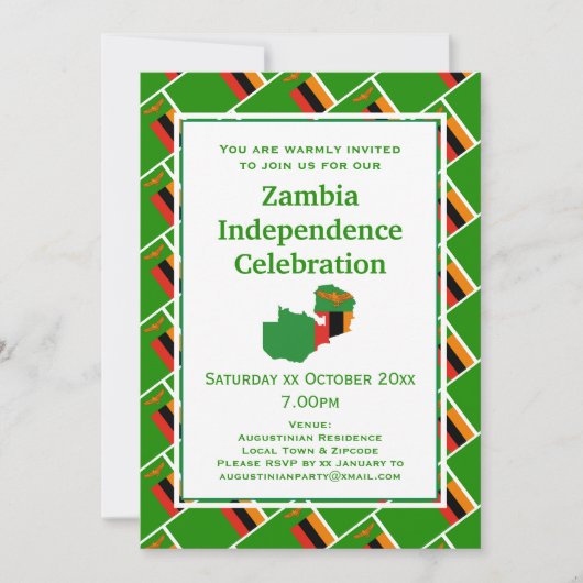 ZAMBIA UNABHÄNGIGKEIT FEIERKENNUNG sambische Flagg Einladung (Vorderseite)