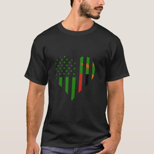 Zambian Flag Zambian Roots Heart USA Zambian Pride T-Shirt (Vorderseite)