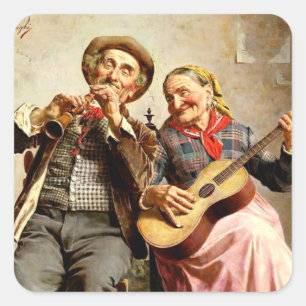 Zampighi - Süße Musik, Vintage-Gemälde Quadratischer Aufkleber