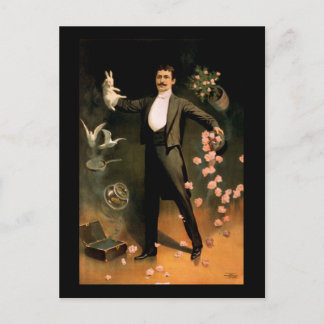 Zan Zig tritt mit Kaninchen und Rosen auf Postkarte