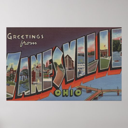 Zanesville, Ohio - Große Buchstabenszenen Poster (Vorne)