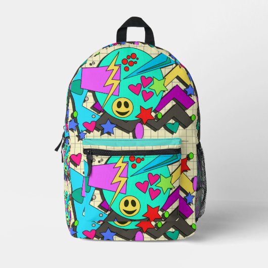 Zany Happy Vibes Flashback Cartoon Pattern Bedruckter Rucksack (Vorderseite)