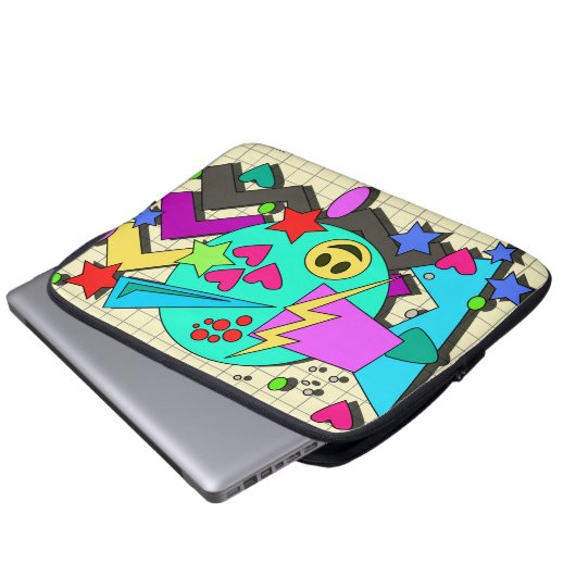 Zany Happy Vibes Flashback Cartoon Pattern Laptopschutzhülle (Vorne Knopf)