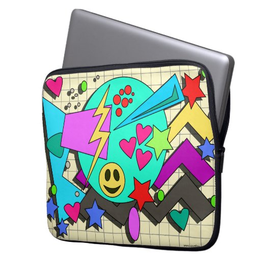 Zany Happy Vibes Flashback Cartoon Pattern Laptopschutzhülle (Vorderseite Links)