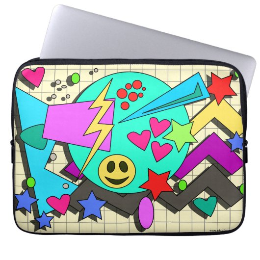 Zany Happy Vibes Flashback Cartoon Pattern Laptopschutzhülle (Vorderseite)