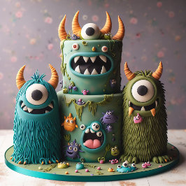 ZANY MONSTERS DEKORIERTER KINDERGEBURTSTAG CAKE KARTE