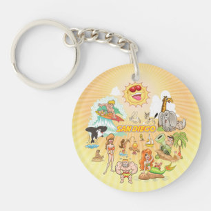 Zany San Diego Cartoon Acrylic Schlüsselanhänger