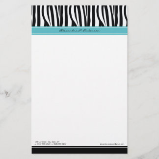 Zany Zebra Aqua Customized Designer Stationery Briefpapier