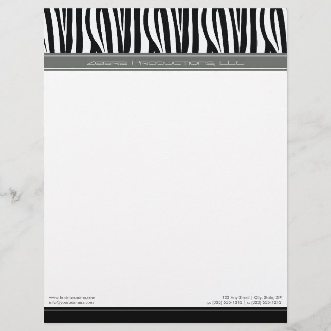 Zany-Zebra-Gray-Designer-Letterhead Briefbogen (Vorderseite)