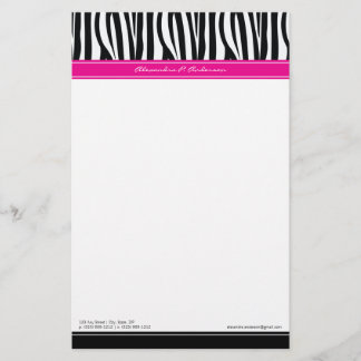 Zany Zebra Hot-Pink Designer Stationery Briefpapier