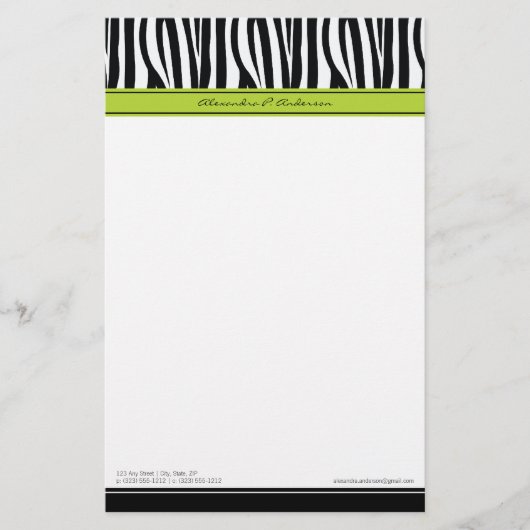 Zany Zebra Limone Designer-Stationierung Briefpapier (Vorderseite)