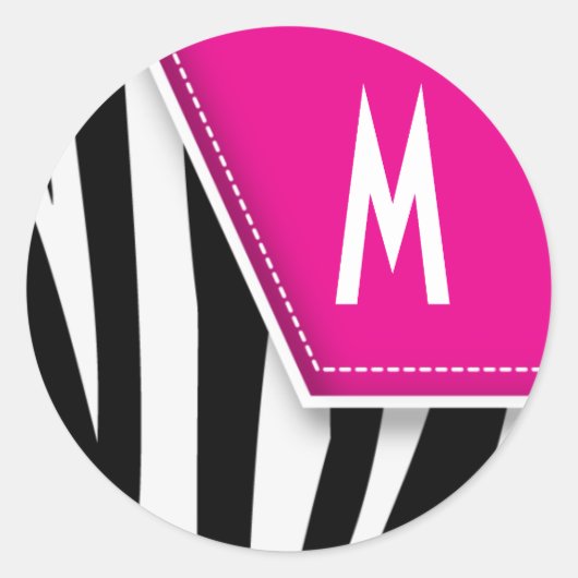 Zany-Zebra-Monogramm-Aufkleber (Fuschia) Runder Aufkleber (Vorderseite)