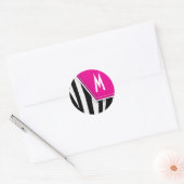 Zany-Zebra-Monogramm-Aufkleber (Fuschia) Runder Aufkleber (Umschlag)
