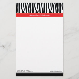 Zany Zebra Red Customized Designer Stationery Briefpapier