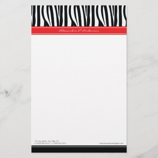 Zany Zebra Red Customized Designer Stationery Briefpapier (Vorderseite)