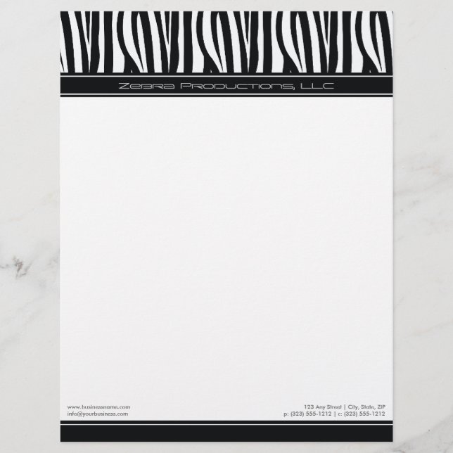 Zany-Zebra-Schwarz-Designer-Letterhead Briefbogen (Vorderseite)