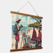 ZANZIBAR MASAI WALL TAPESTRY WANDTEPPICH MIT HOLZRAHMEN (Gewinkelt)