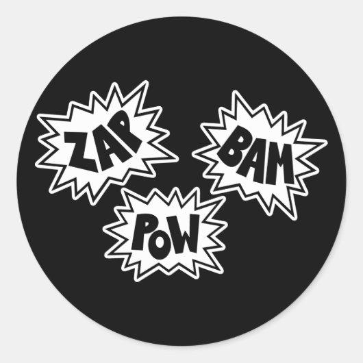 ZAP BAM POW Comic Sound FX - Weiß Runder Aufkleber (Vorderseite)