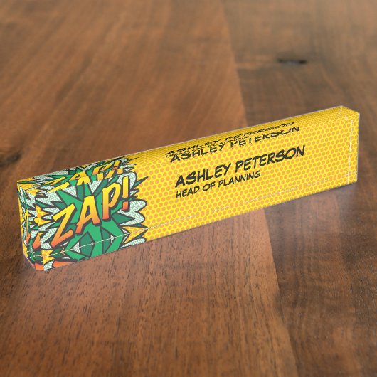 ZAP Fun Retro Comic Book Namensplakette (Seite)