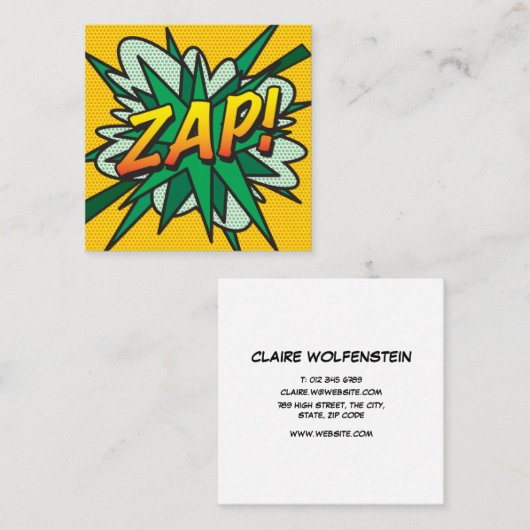 ZAP Fun Retro Comic Book Quadratische Visitenkarte (Vorne/Hinten)