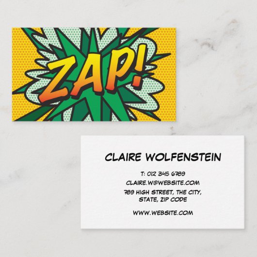 ZAP Fun Retro Comic Book Visitenkarte (Vorne/Hinten)
