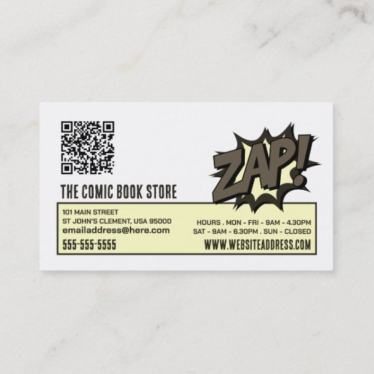Zap & Pow - Comic Book Store/Collector Visitenkarte (Rückseite)