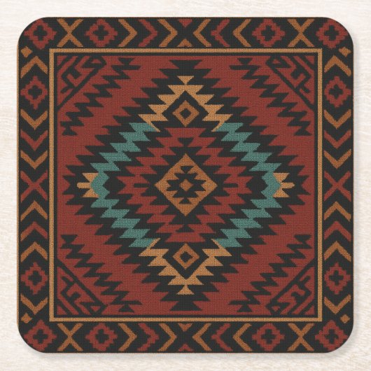 Zapotec Folk Art Geometric Diamond Paper Untersetz Rechteckiger Pappuntersetzer (Vorderseite)