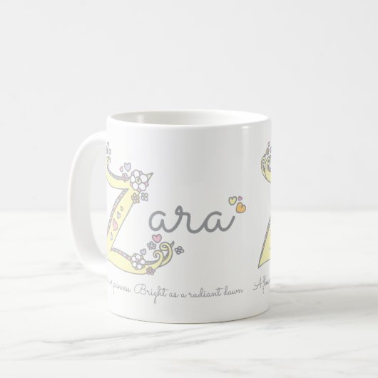 Zara dekorative Z Monogramm-Tasse Namensbedeutung Kaffeetasse (Vorderseite Links)