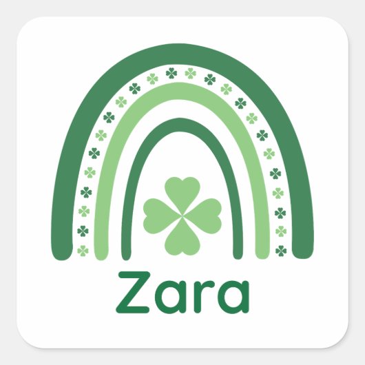 Zara Name Clover Boho Rainbow Quadratischer Aufkleber (Vorderseite)