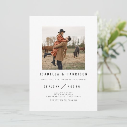 ZARA Simple Modern Minimalistisch Square Foto Wedd Einladung (Stehend Vorderseite)