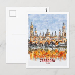 Zaragoza Spanien Berühmte Reise Wasserfarben Skizz Postkarte