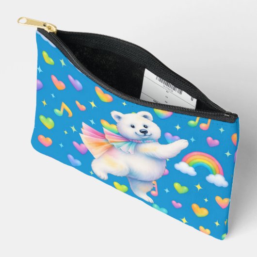 Zarah Dancing Polar Bear Zipper Pouch – Rainbows Zubehörtasche (Offen)