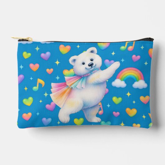 Zarah Dancing Polar Bear Zipper Pouch – Rainbows Zubehörtasche (Vorderseite)