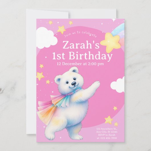 Zarah the Dancing Polar Bear Birthday Invitations Einladung (Vorderseite)