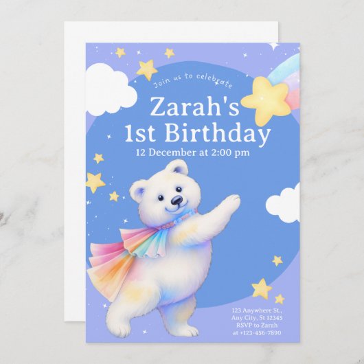 Zarah the Dancing Polar Bear Invitation Einladung (Vorne/Hinten)