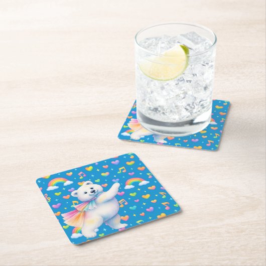Zarah the Dancing Polar Bear • Paper Coasters Rechteckiger Pappuntersetzer (Vor Ort)