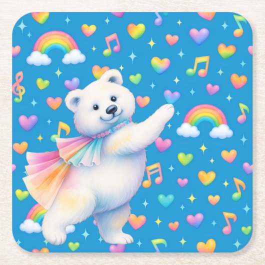 Zarah the Dancing Polar Bear • Paper Coasters Rechteckiger Pappuntersetzer (Vorderseite)