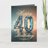 Zarge Gold und Blauer Edelstein 40. Geburtstag Karte (Vorderseite)