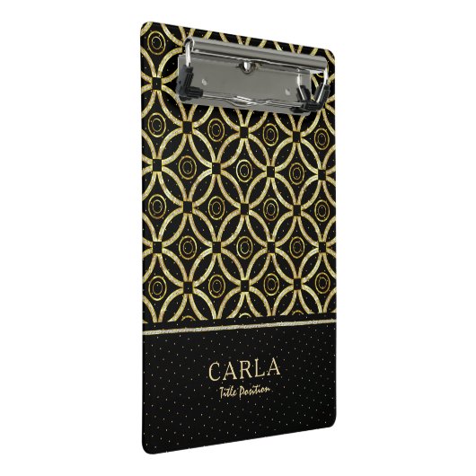 Zarge goldene Textur auf schwarzem gGeometrischem  Mini Klemmbrett (Schrägansicht)